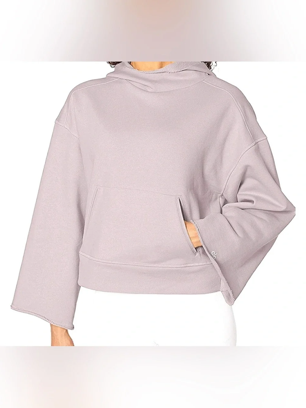 ALO Yoga Low Key French Terry Cozy Thick Bell Sleeve Hoodie XS Lavender Cloud